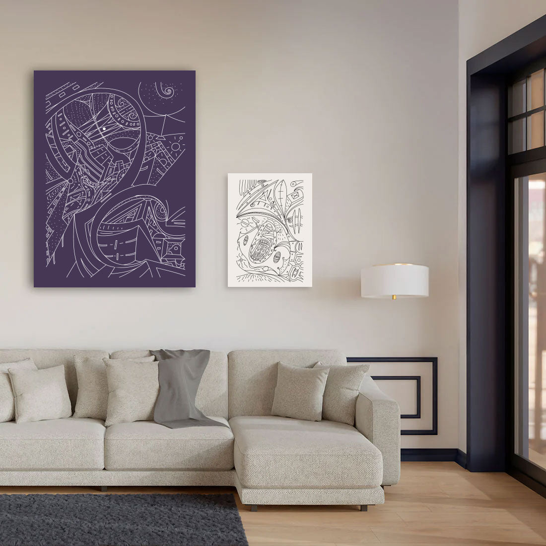 two artworks on canvas in interior