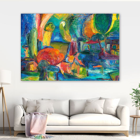 Abstract Village original oil painting