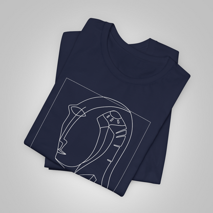 Artistic t-shirt face long neck navy folded