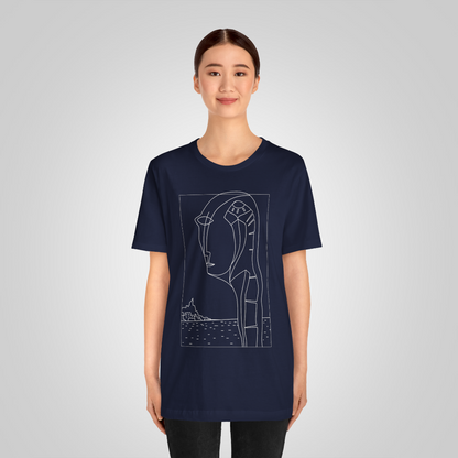 Artistic t-shirt face long neck navy women