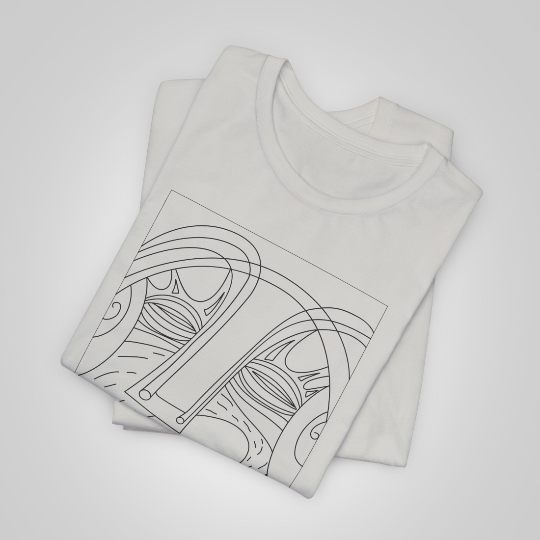 An artistically designed T-shirt with a smiling face in a blissful trance