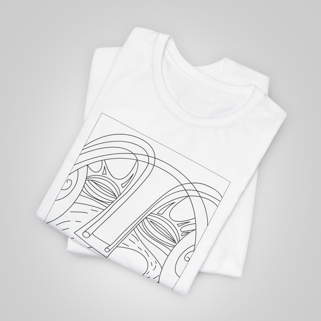 An artistically designed T-shirt with a smiling face in a blissful trance