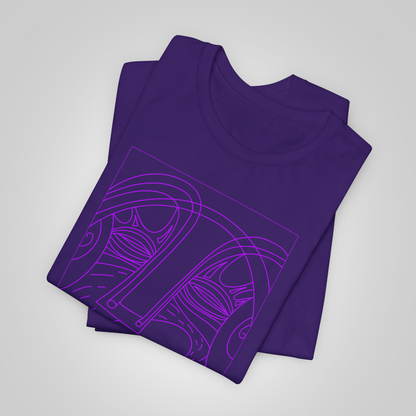 An artistically designed T-shirt with a smiling face in a blissful trance