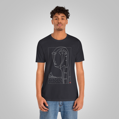 T-shirt with a print of a profile with a long neck