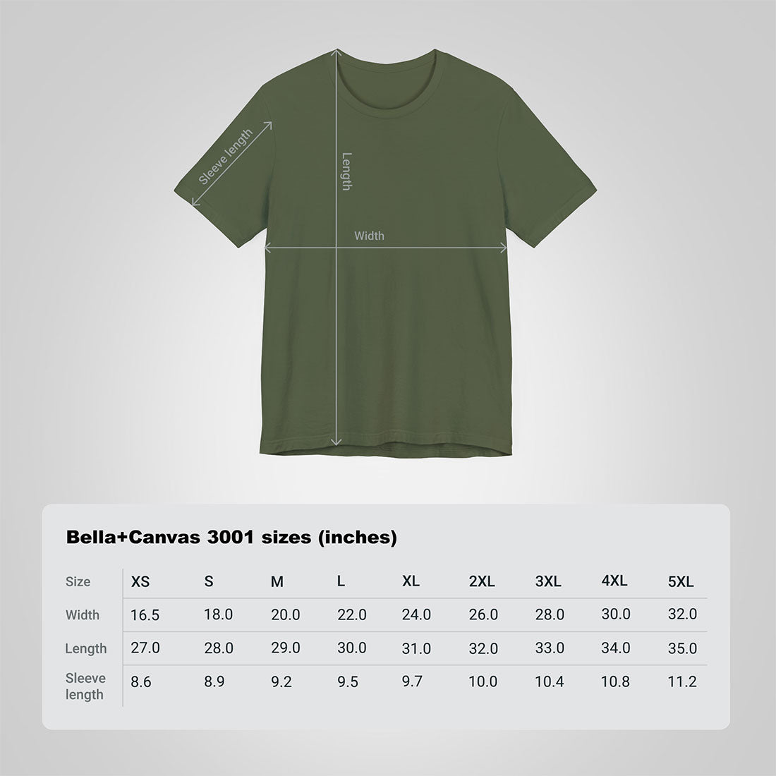 t-shirt military green size chart