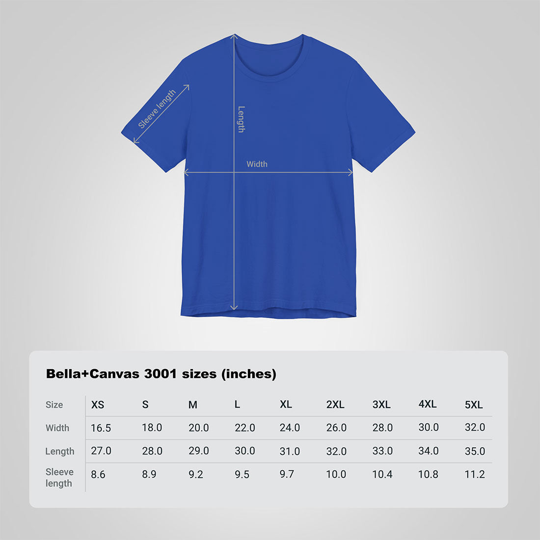 t-shirt true royal size chart