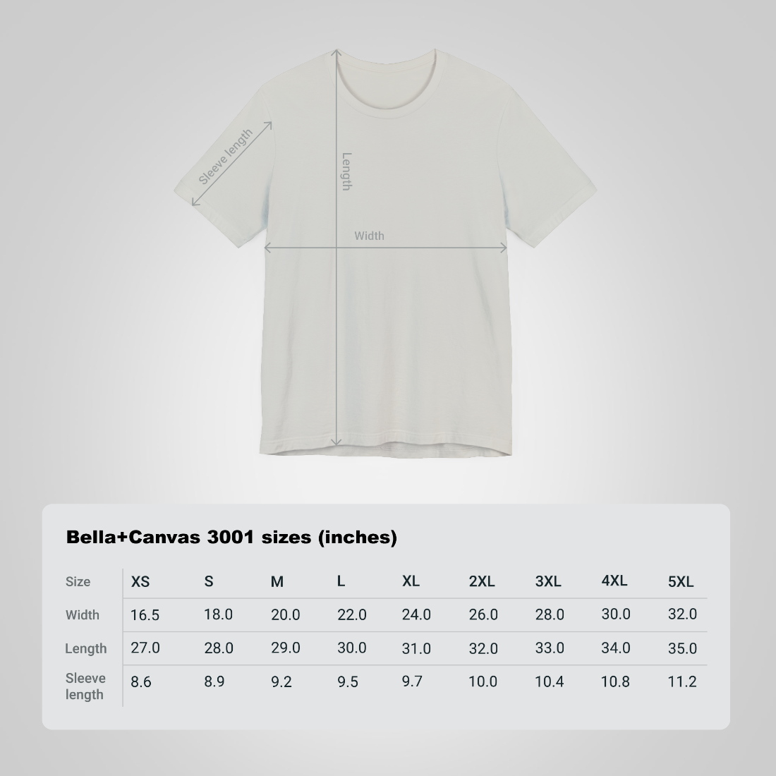 t-shirt with a unique design size chart