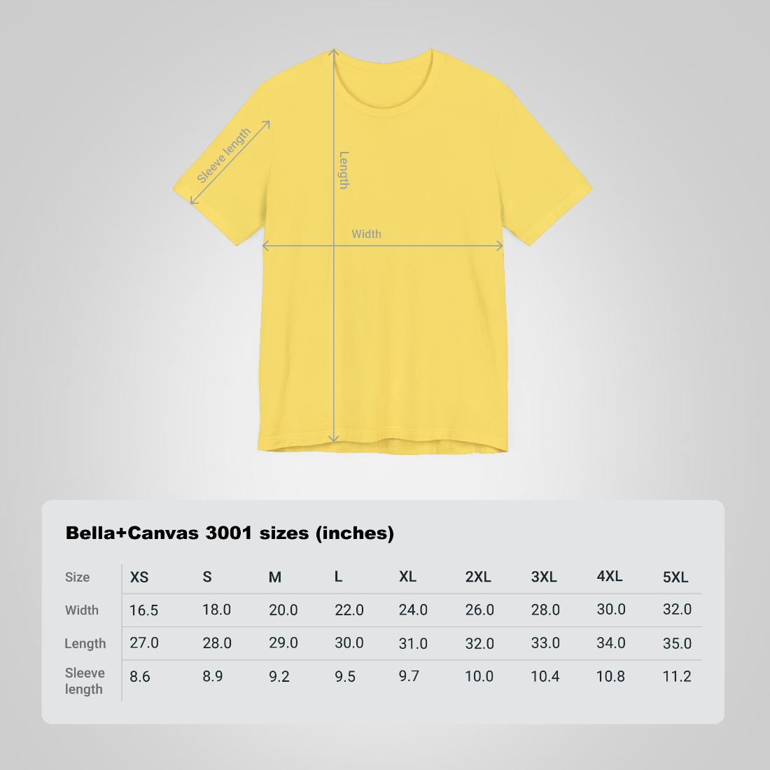 size chart t-shirt maize