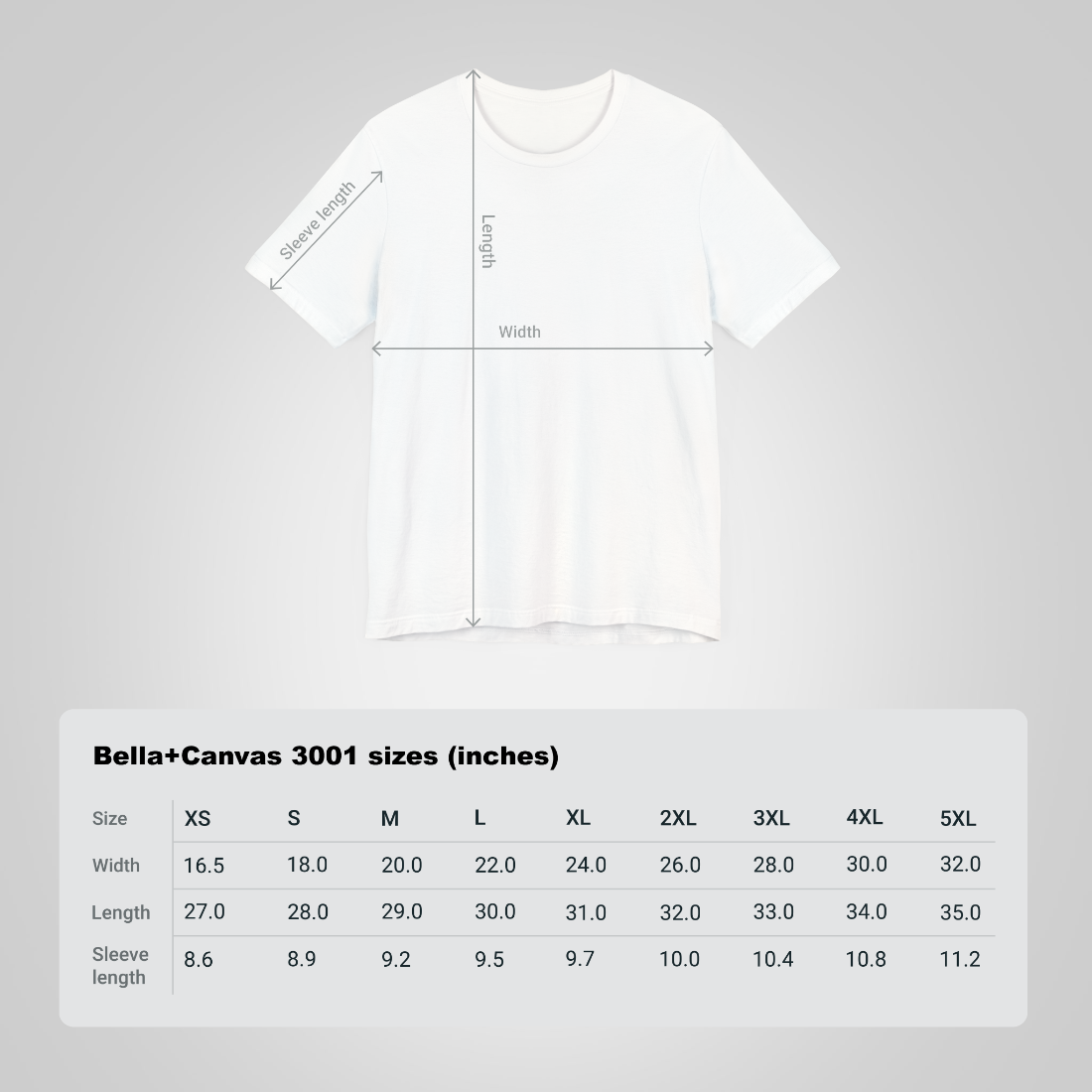 white t-shirt size chart 