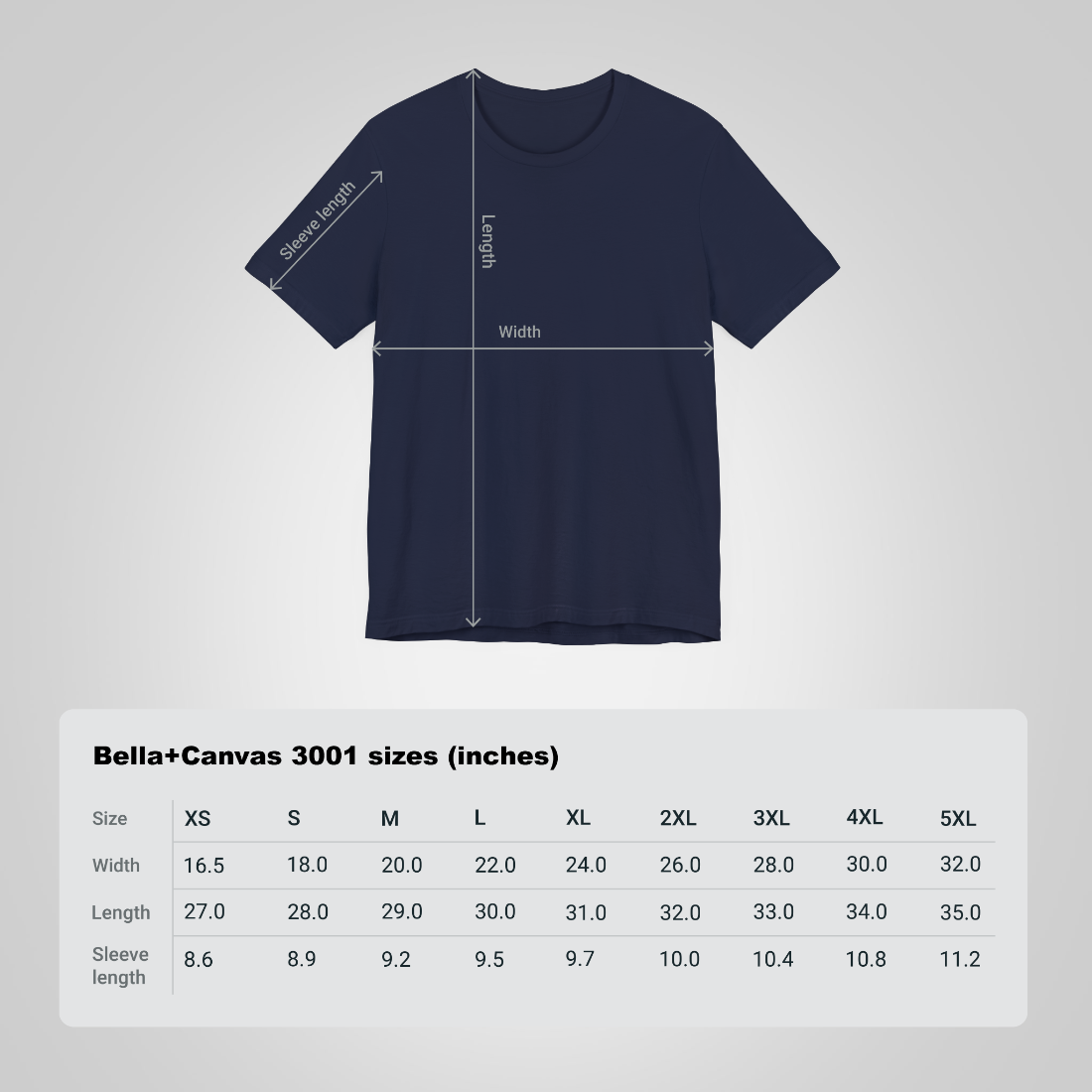 Size Charts Artistic tshirt navy