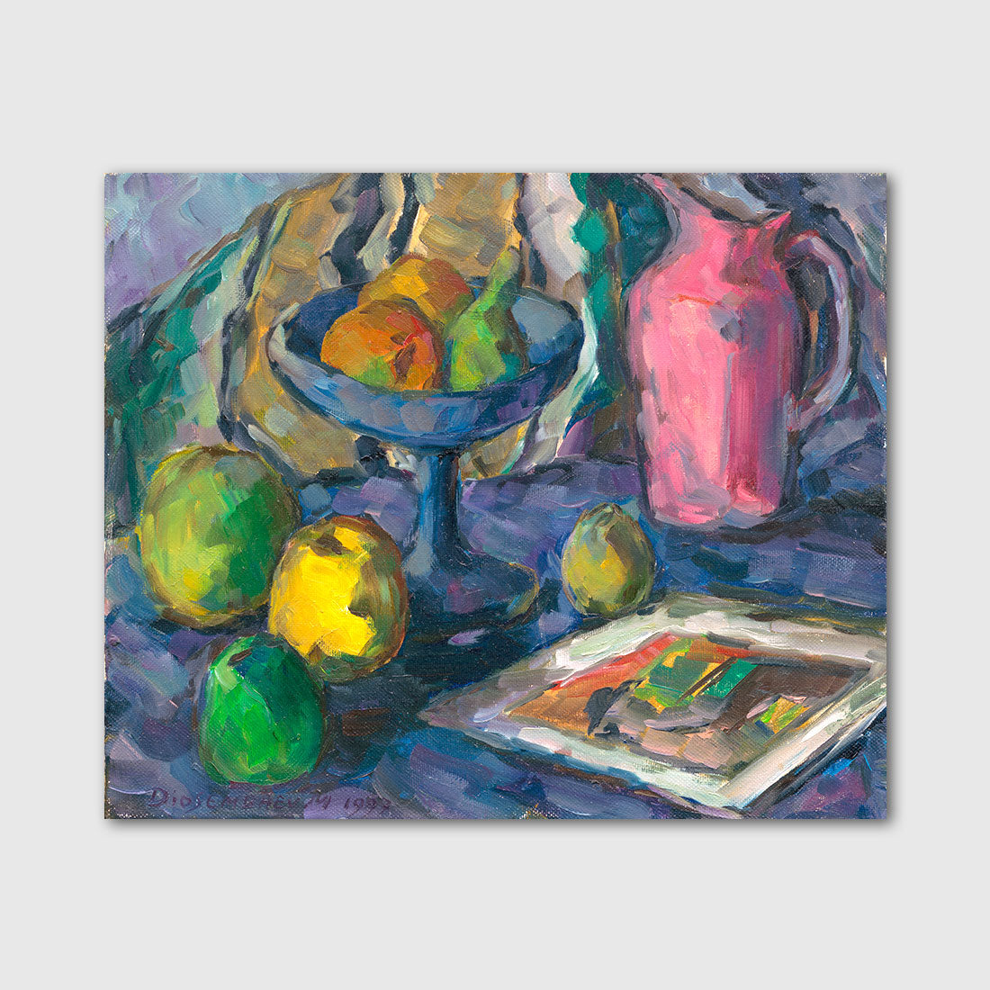 Still life fruits with pink vase oil painting