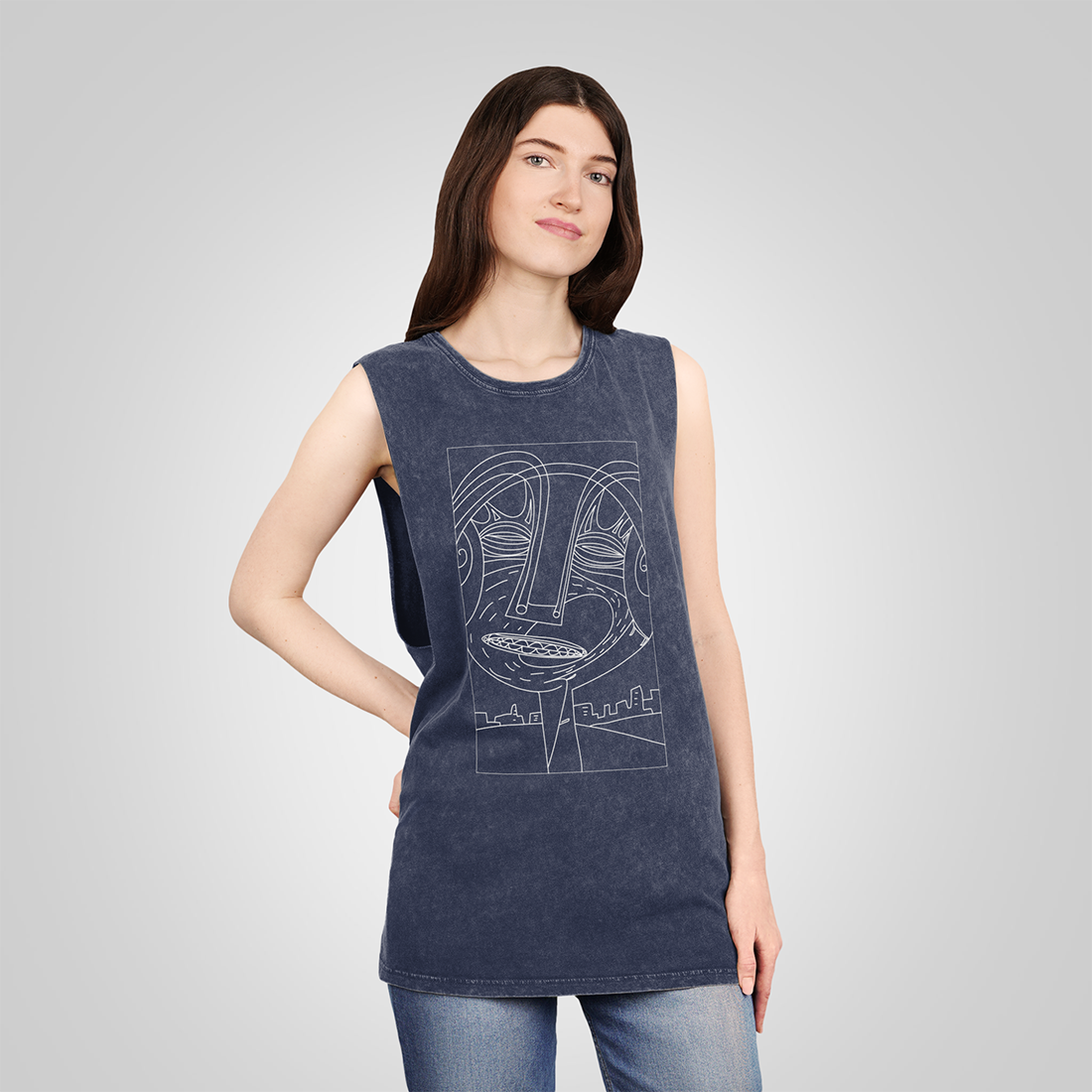 Trance face Stonewash Tank Top blue