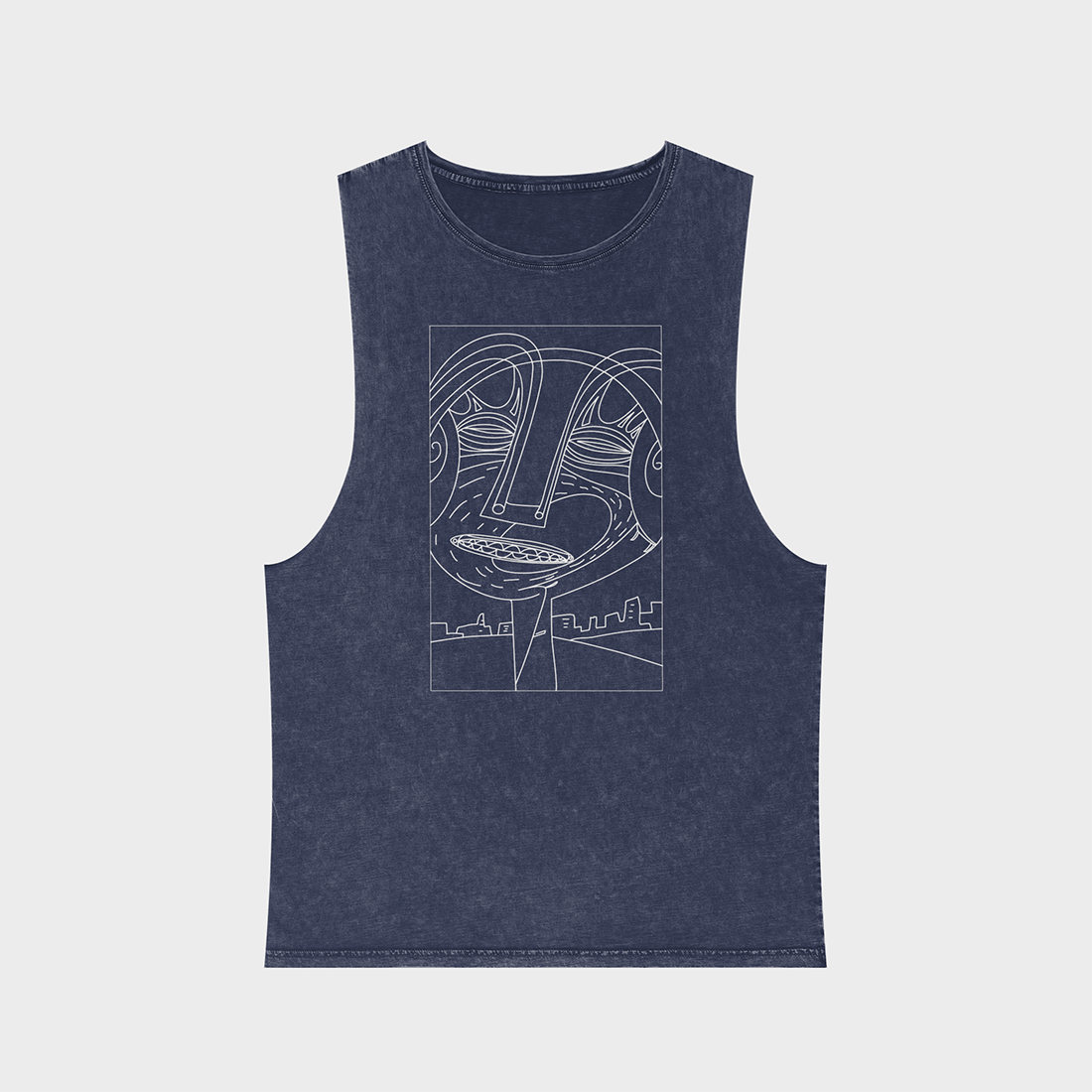 Trance face Stonewash Tank Top blue