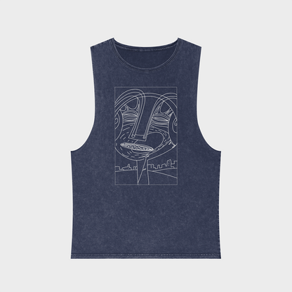 Trance face Stonewash Tank Top blue