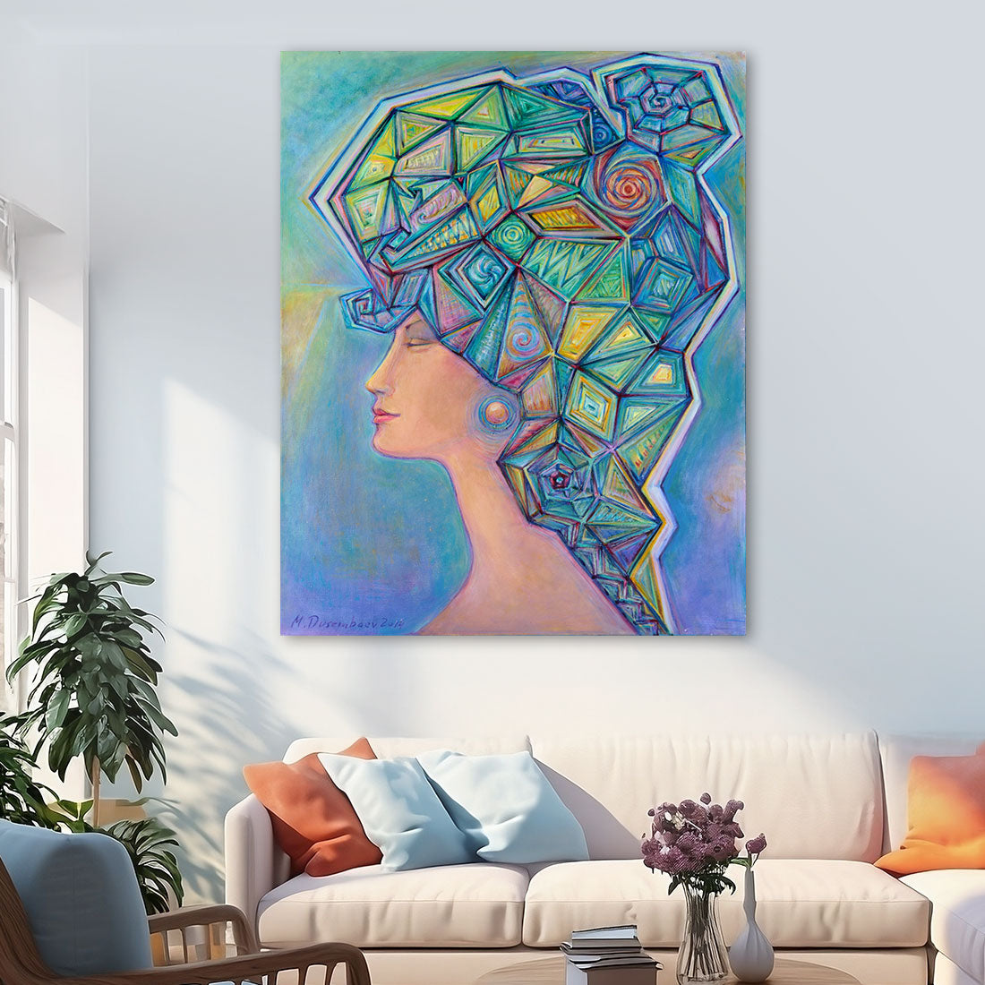 woman portrait with abstract hair-metal print