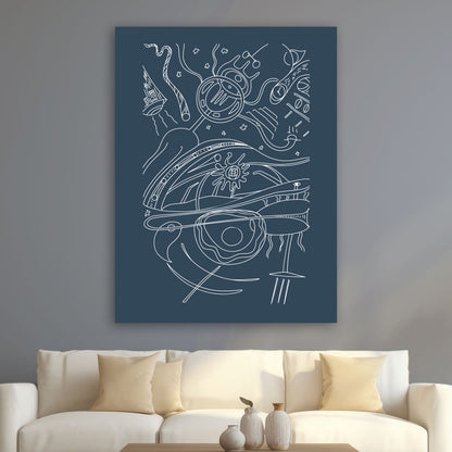 Abstract space art print on canvas deep blue