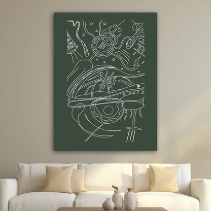 Abstract space art print on canvas olive green