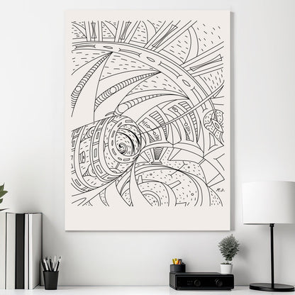 Line art on canvas - curving arches and architectural elements