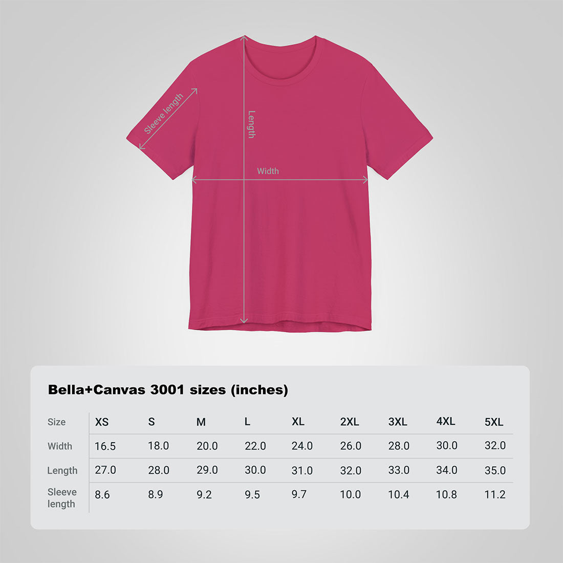 T-Shirt berry sizes chart