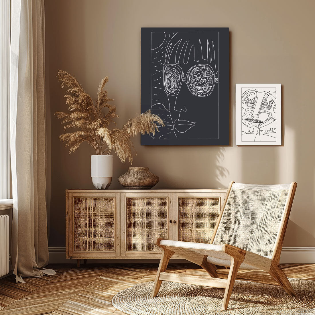 Bohemian style art print on canvas in interior