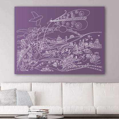 butterfly art print on canvas purple color