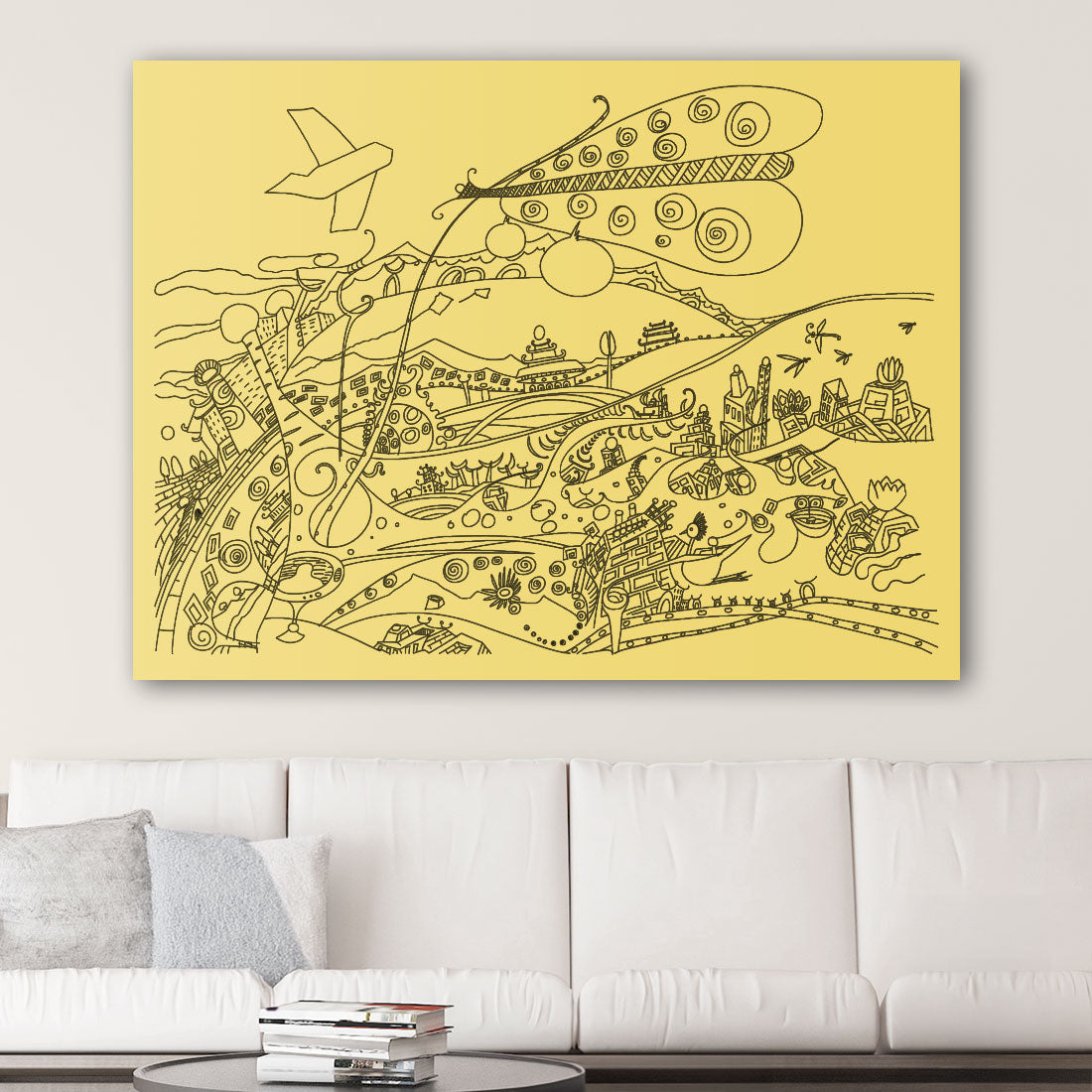 butterfly art print on canvas yellow color