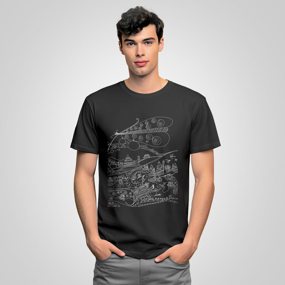 t-shirt with butterfly-dark gray