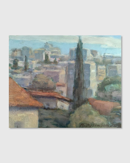 Urban landscape with cypress