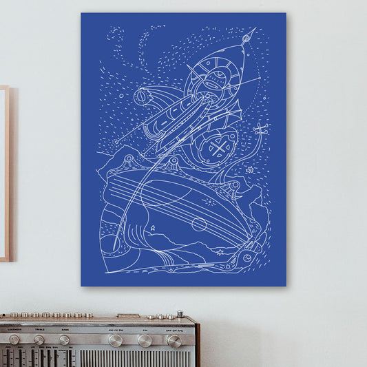 guitar dance on blue canvas