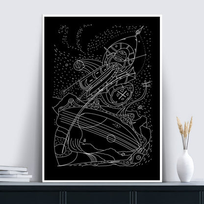 Guitar dance art poster white on black