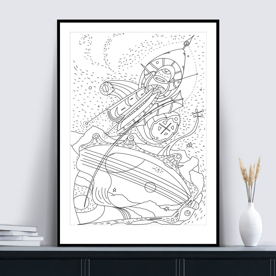 Guitar dance art poster black on white