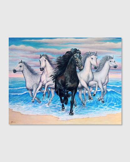 Five horses in the sea