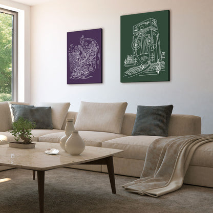 interior design with art prints on two canvases