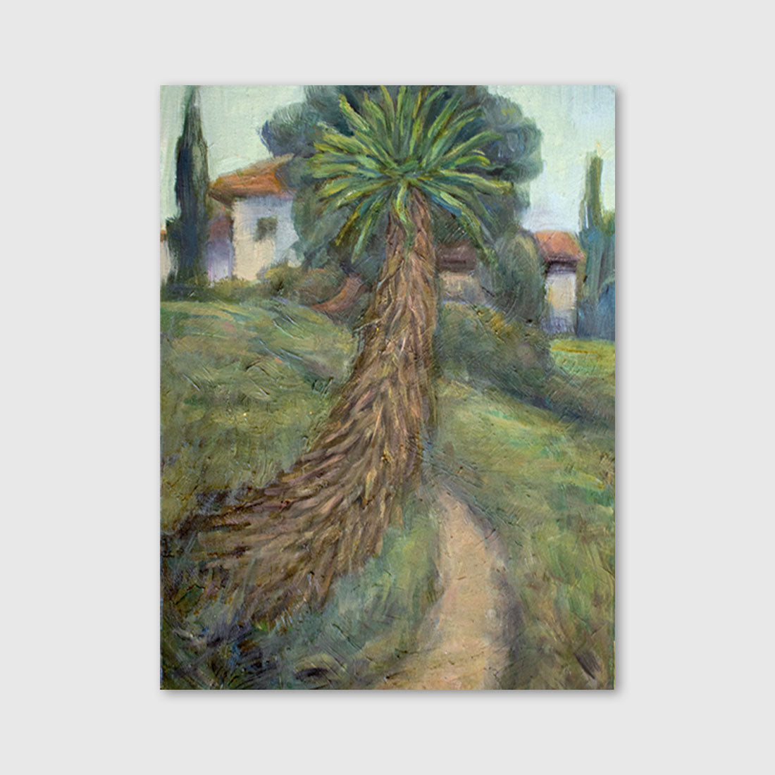 palm and buildings painting