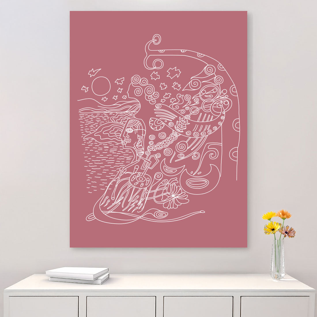 The Poetic Muse by the Sea on rose color canvas