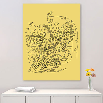 The Poetic Muse by the Sea on yellow canvas