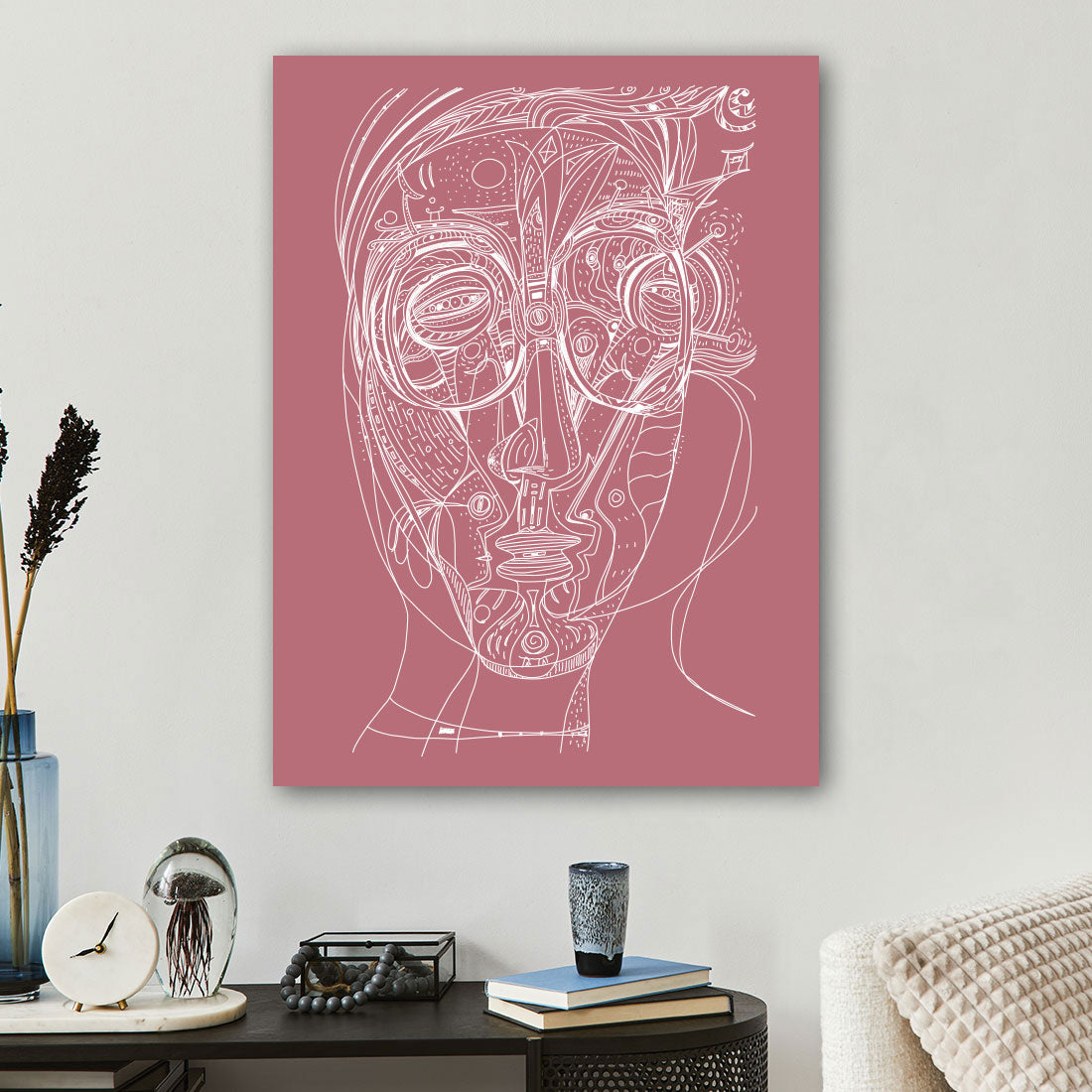 poetic woman on rose gold canvas