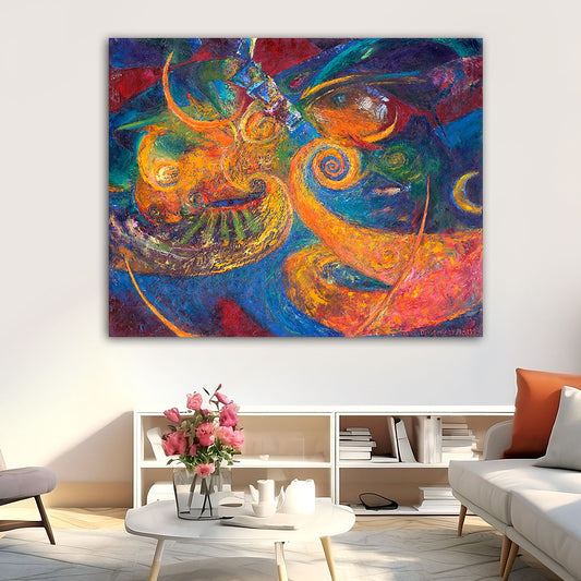 Blue space painting on canvas