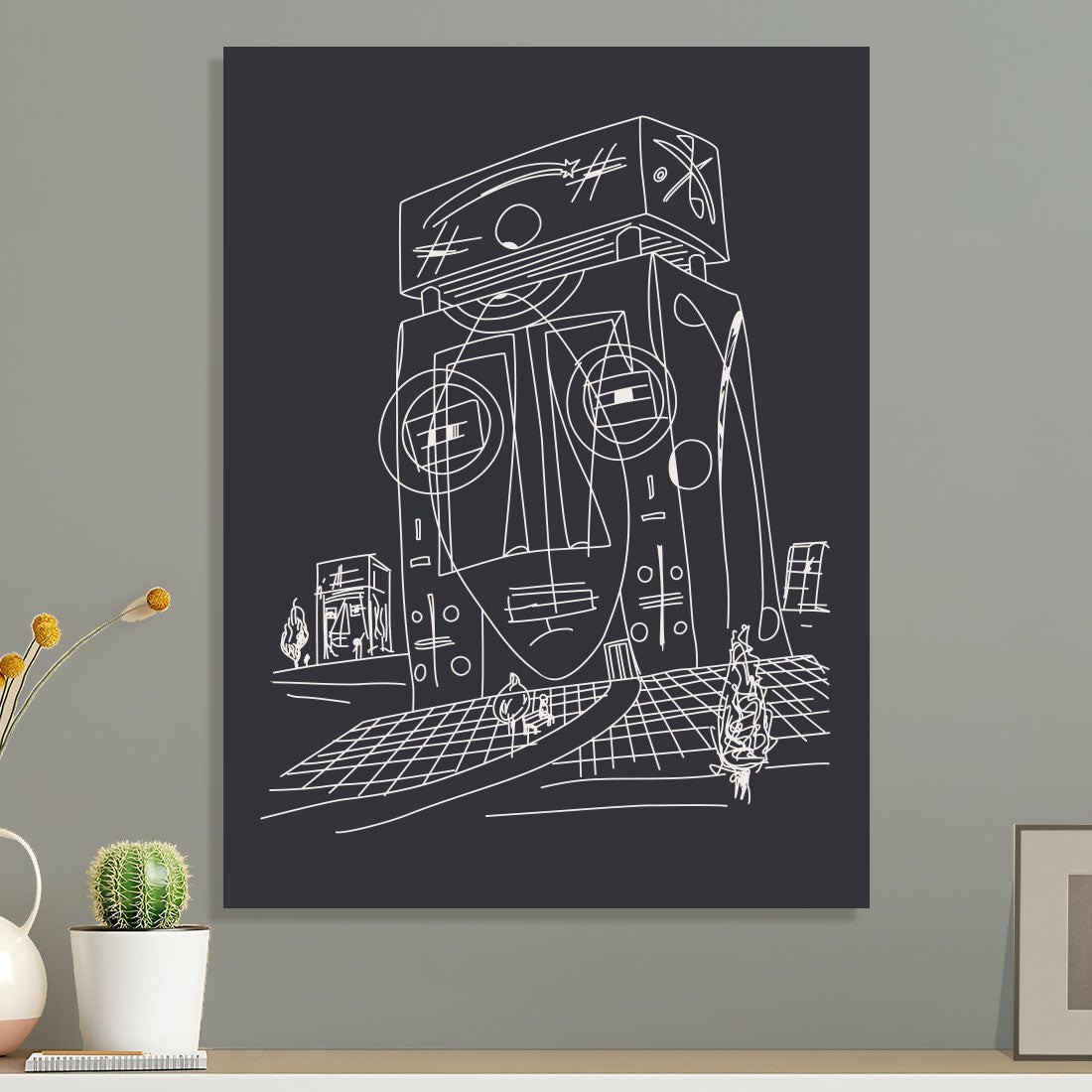 square face art on dark gray canvas