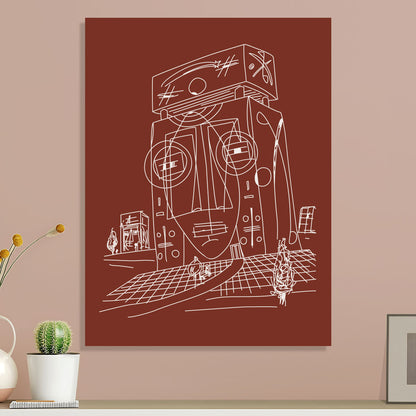 square face art on rust canvas