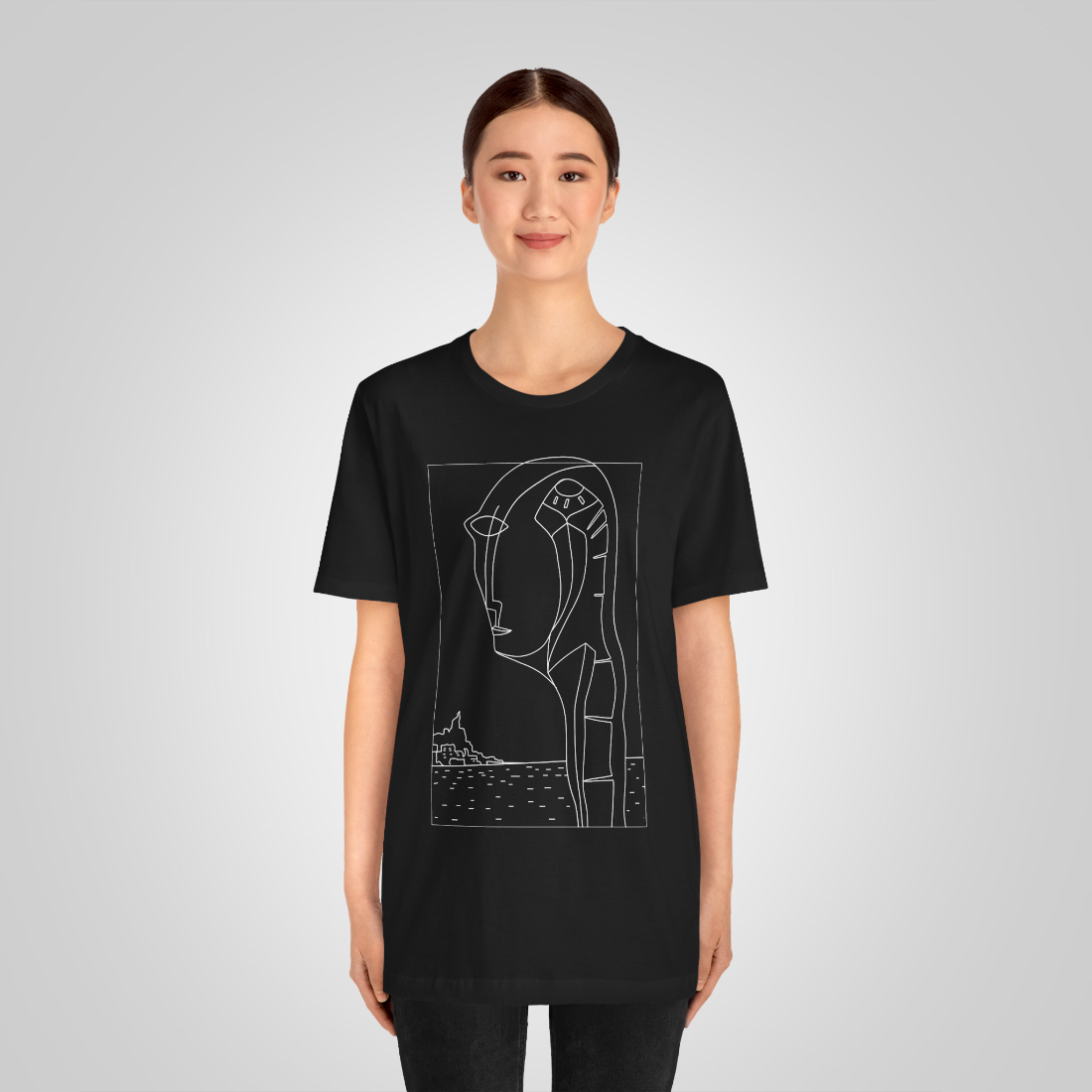 Artistic t-shirt face long neck black