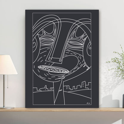 Line Art Canvas Print - Abstract smiling face in a trance