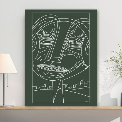 Line Art Canvas Print - Abstract smiling face in a trance