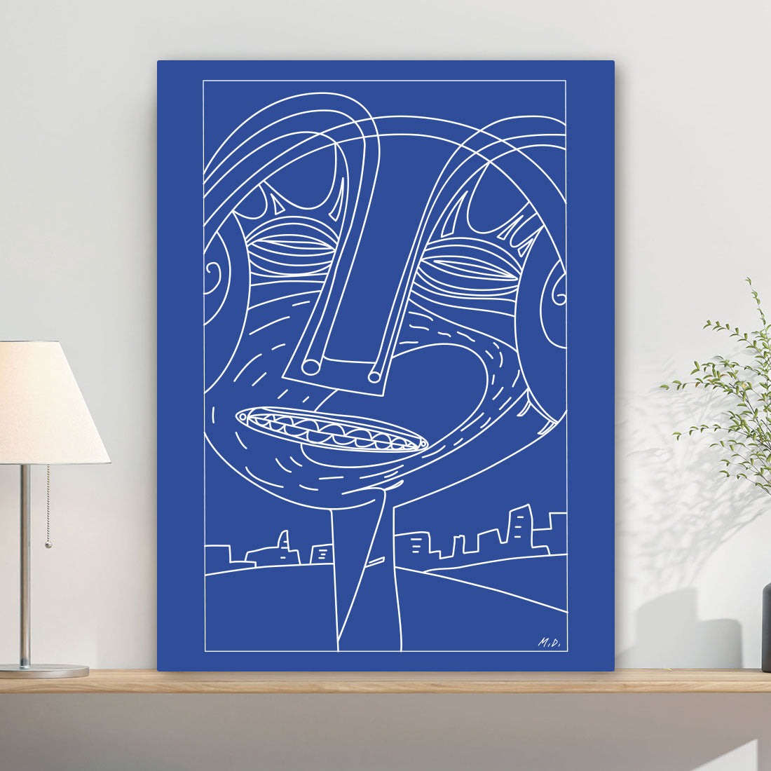 Blue Canvas Print - Abstract smiling face in a trance