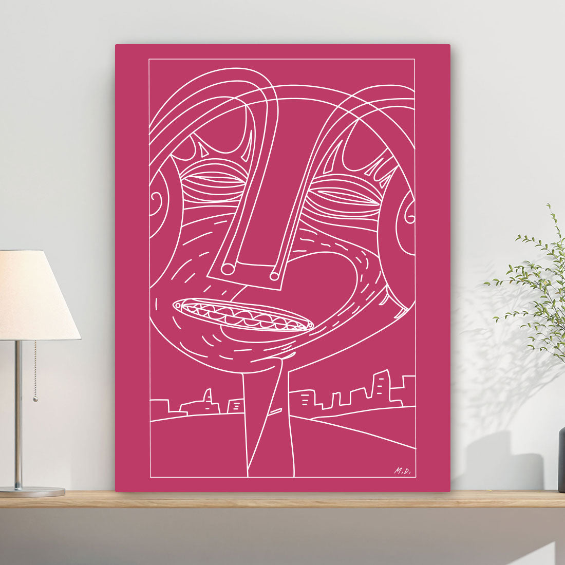 Line Art Canvas Print - Abstract smiling face in a trance