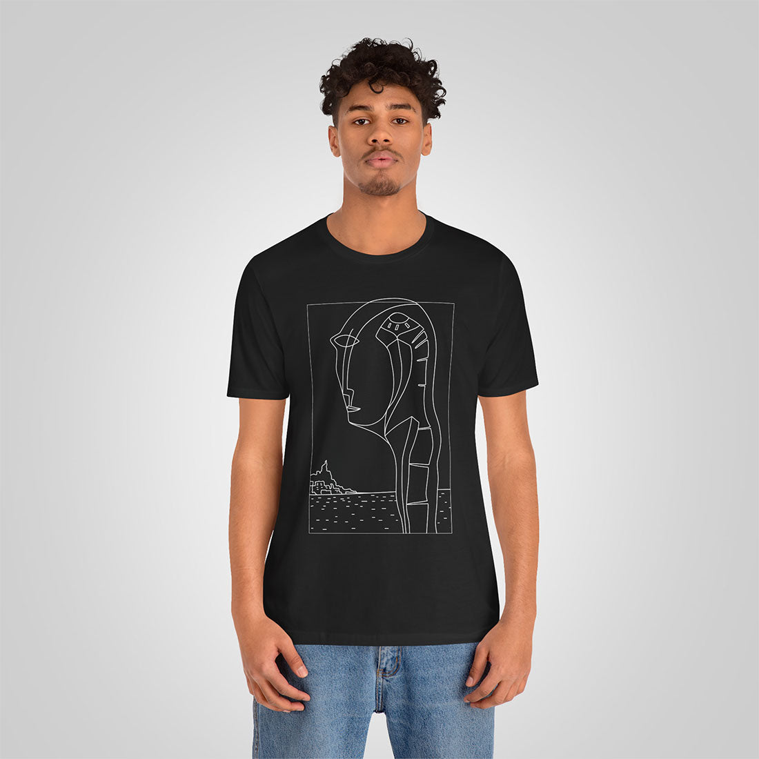 t-shirt long neck art print black color