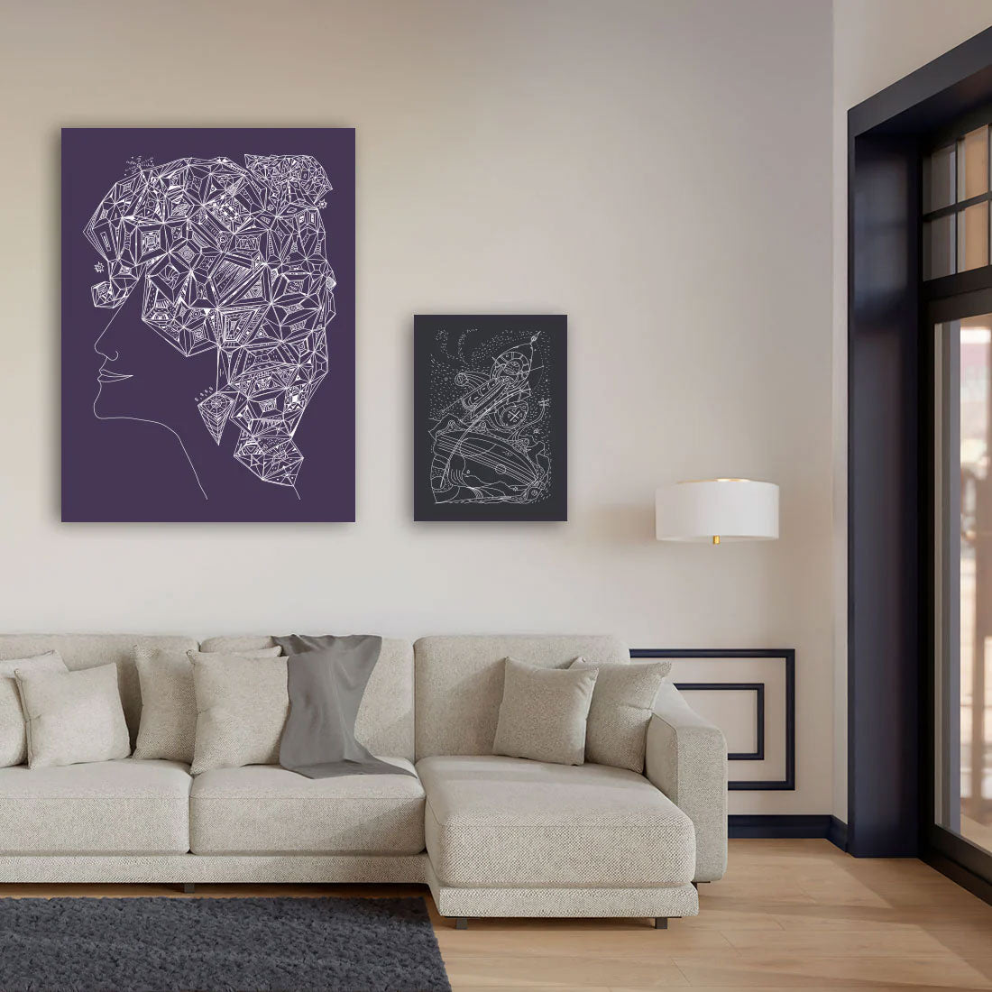 two art works on canvas in interior design